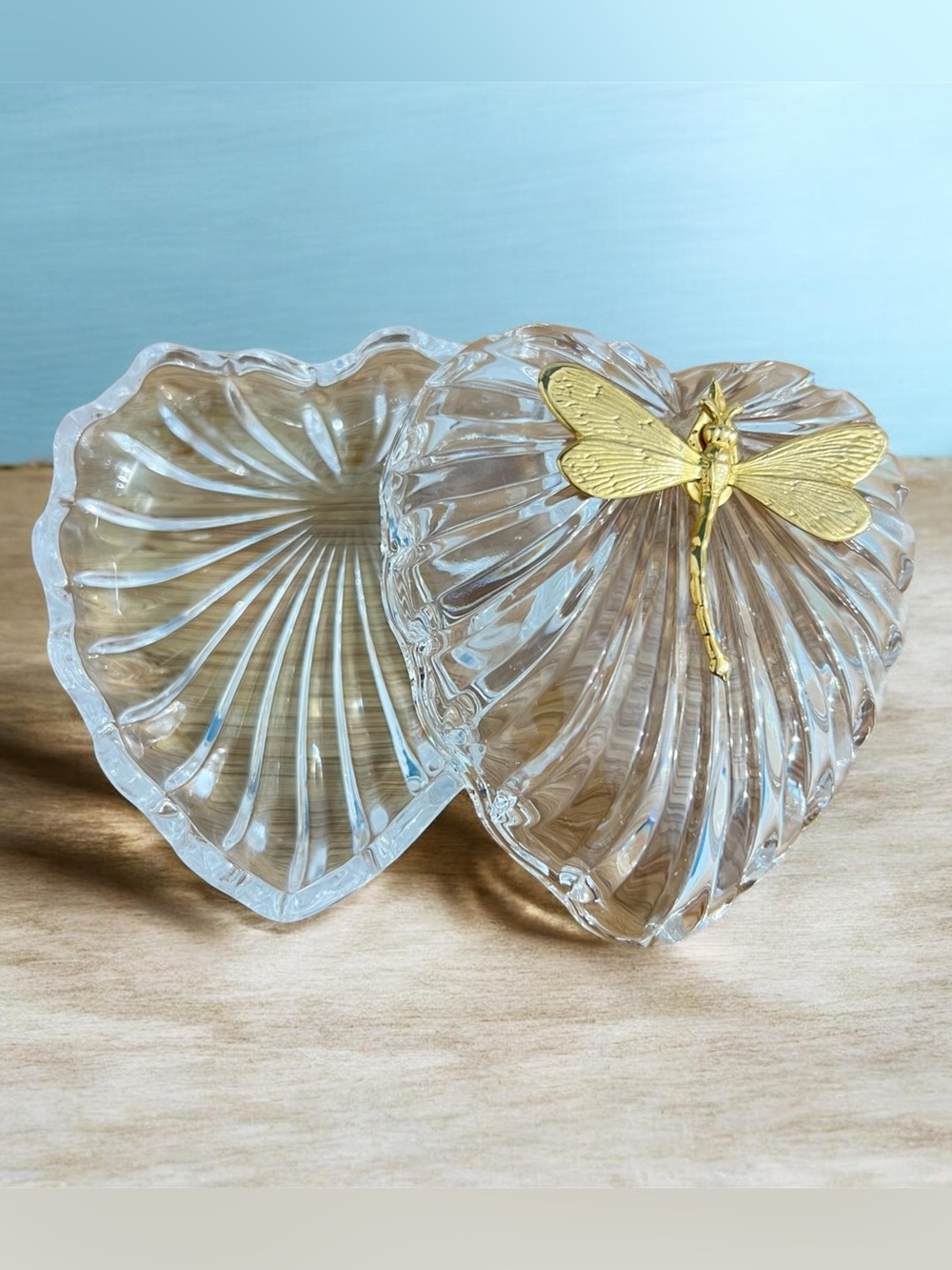 Vintage Clear Cut Crystal Heart-Shaped Trinket Box